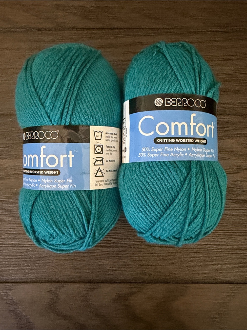 Berroco Comfort Knitting Yarn - Teal 50% Nylon 50% Acrylic 210yds LOT OF 2